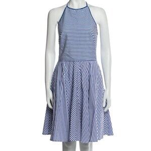 DESIGNER MICHAEL KORS COLLECTION BLUE/WHITE STRIPED A LINE HALTER TOP DRESS 8.R